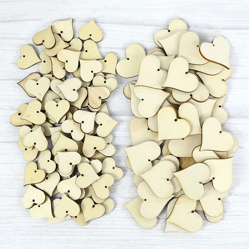 2/3/4/5/6/8cm Wooden Love Hearts with Holes 10/50/100 Pcs DIY Wood Crafts Wedding Embellishments Hang Ornament Heart Wood Slices