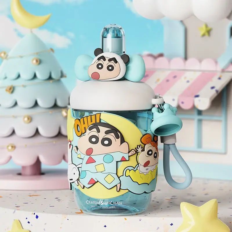 

Anime Cartoon Crayon Shin Chan Plastic Water Cup Cute Summer Student Outdoor Portable Straw Double Drink Cups Birthday Gift
