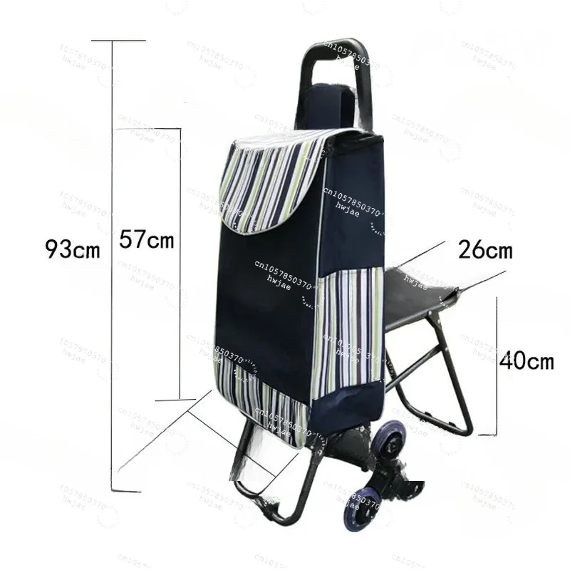 Stair Climbing Multi-purpose Fold Utility Cart with Built-In Seat for Laundry, Grocery, Shopping