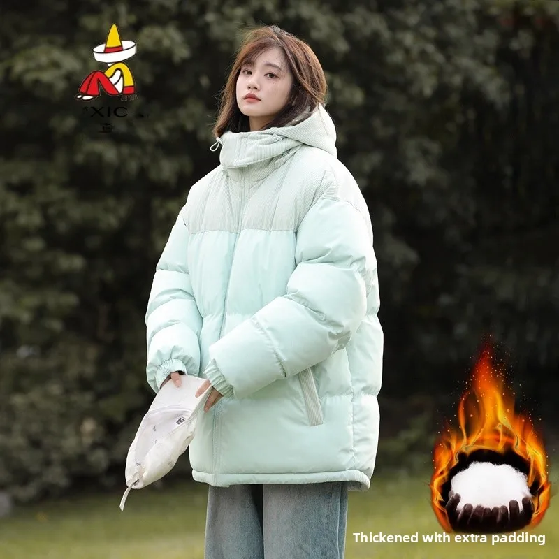 

Утепленная женская хлопковая куртка Thiened Fce, зимнее ветрозащитное теплое пальто из вельвета с капюшоном, на молнии, с длинными рукавами, стандартный размер L