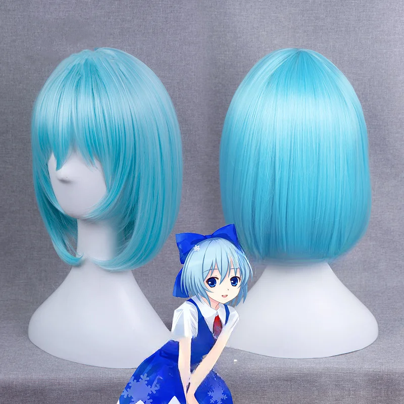 OIRHOUプロジェクト女性用の青いかつら、短い巻き毛、耐熱性、人工毛、コスチュームギフトウィッグ