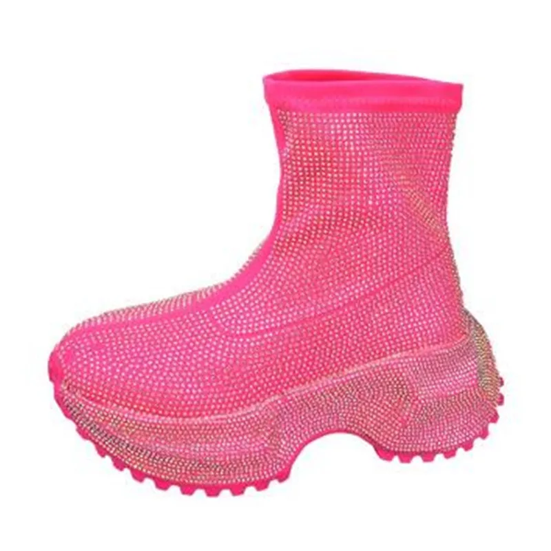 

Роскошные брендовые ботильоны с кристаллами, женские осенние повседневные спортивные туфли на плоской подошве и платформе, кроссовки для бега Chelsea Botas Mujer, зимние эластичные ботинки