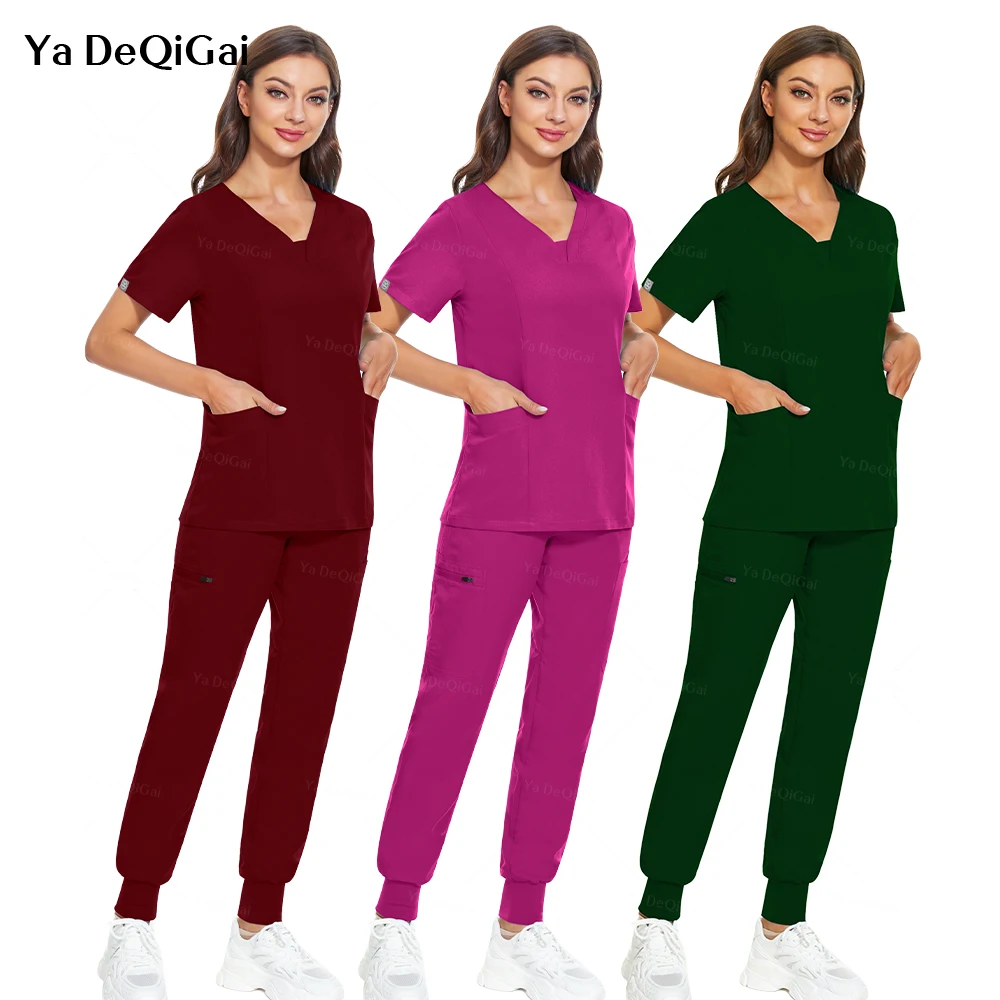 

High Quality Elastic Medical Uniforms Surgical Uniforms Scrubs Set Clinical Nurse Doctor Tops Jogger Pants With Pockets Hot Sale