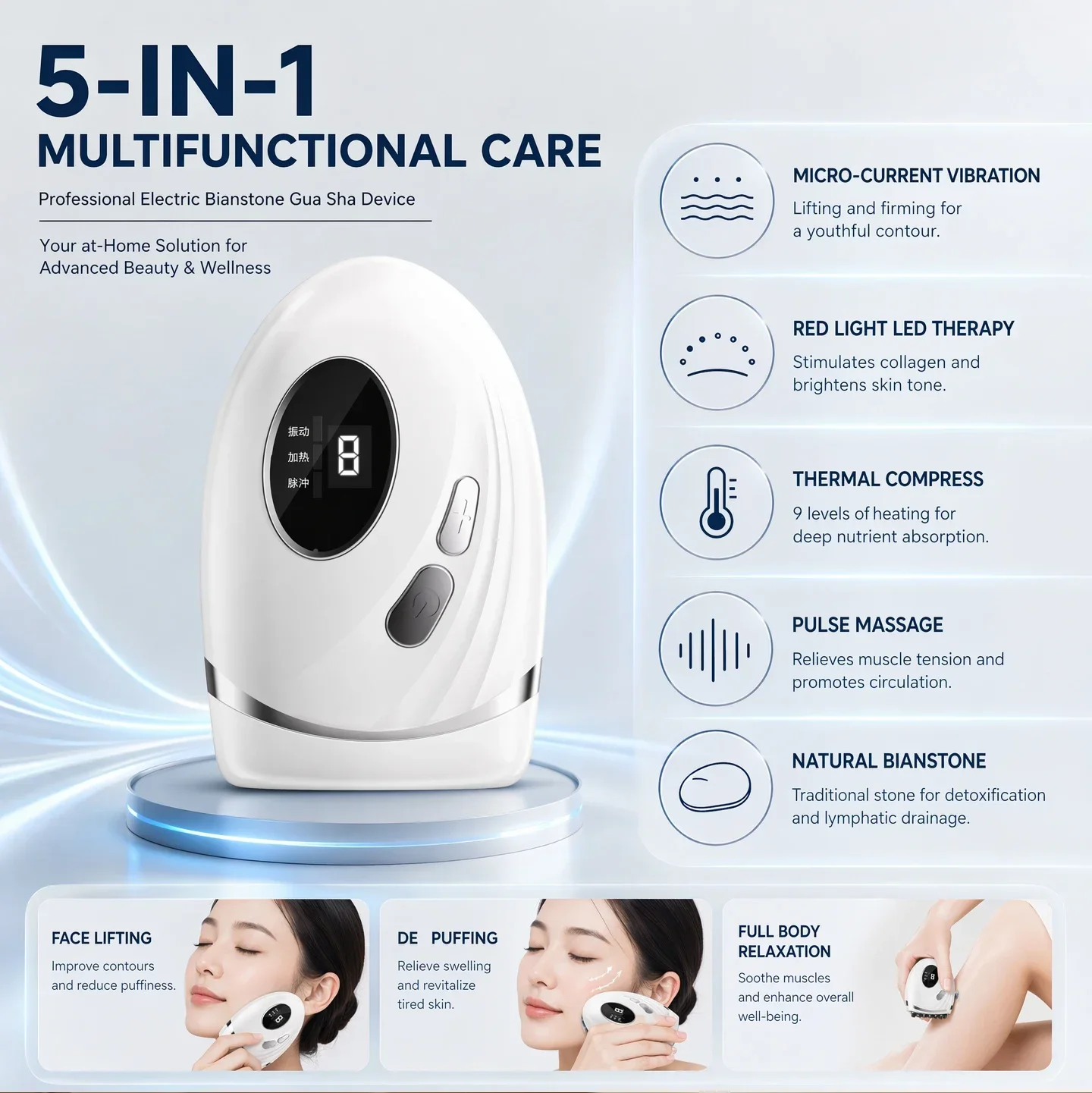 USB Powered Heating Mini Facial Massager - New Household Two-in-One Scraping Board Meridian Brush for Facial Care