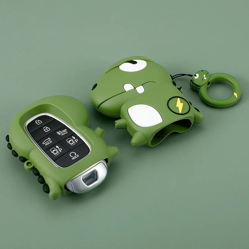 Good Silicone Dinosaur Style for Hyundai Sonata Tucson NX4 Santa Fe 2020 2021 2022 Car Key Case 3 4 5 7 Button Key Cover Ring