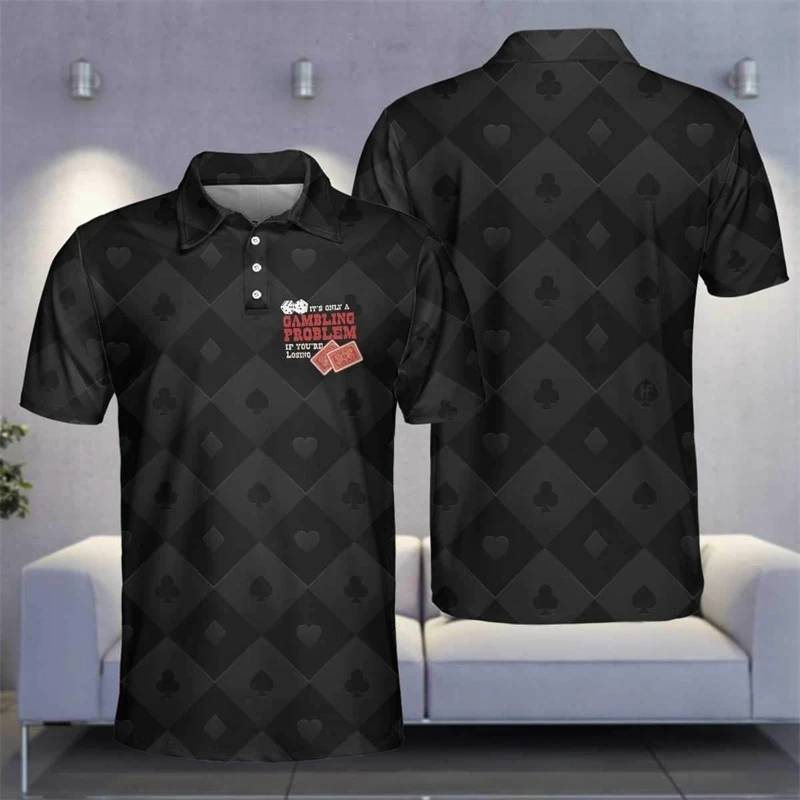 Casino masculino Polo com impressão 3D, roupa masculina, pôquer, gráfico de dados, casual Hip Hop, manga curta, tops para meninos, moda