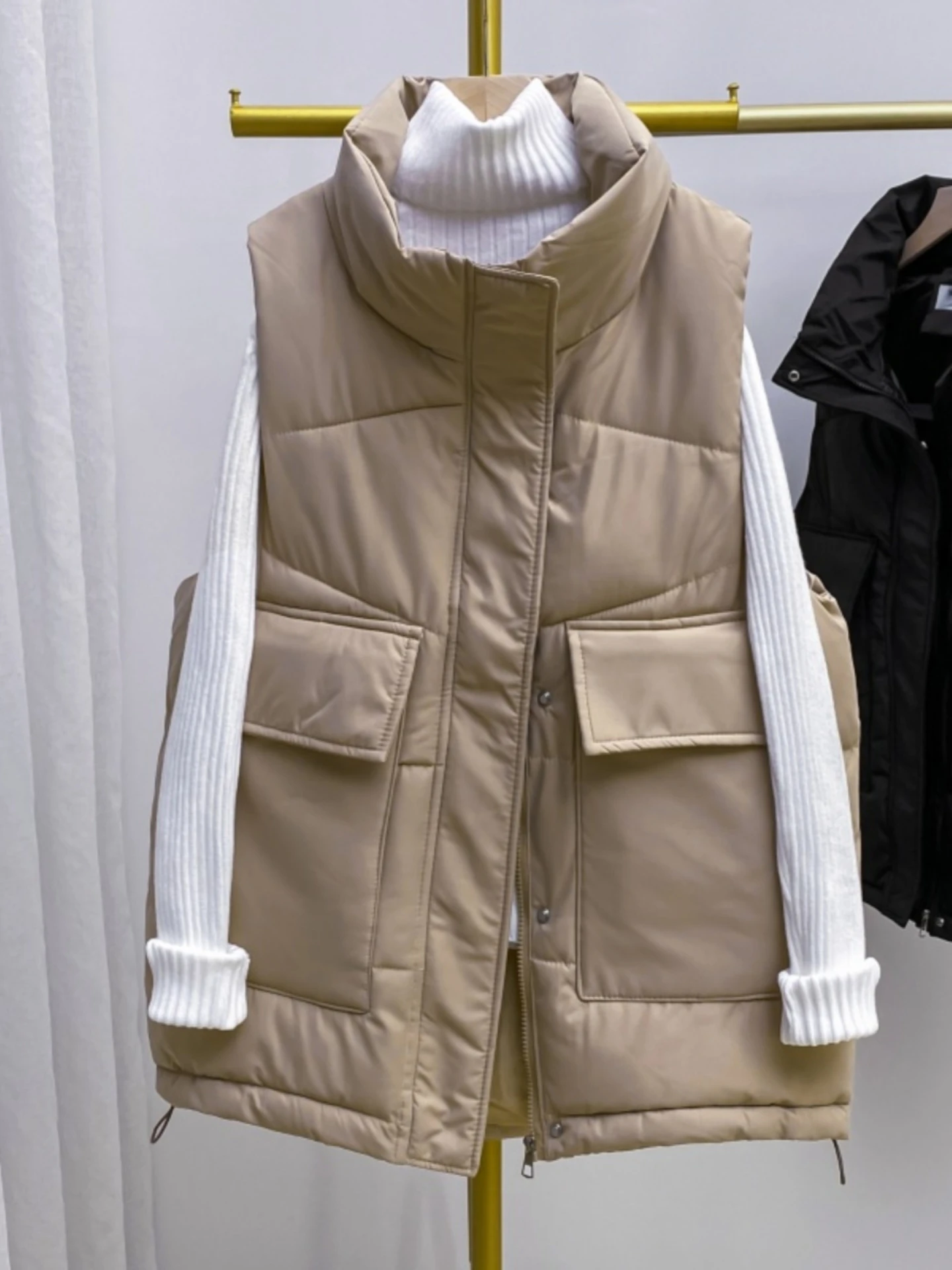 

Корейский утепленный хлопковый жилет для женщин, осенне-зимний, средней длины, с воротником-стойкой, модная верхняя одежда