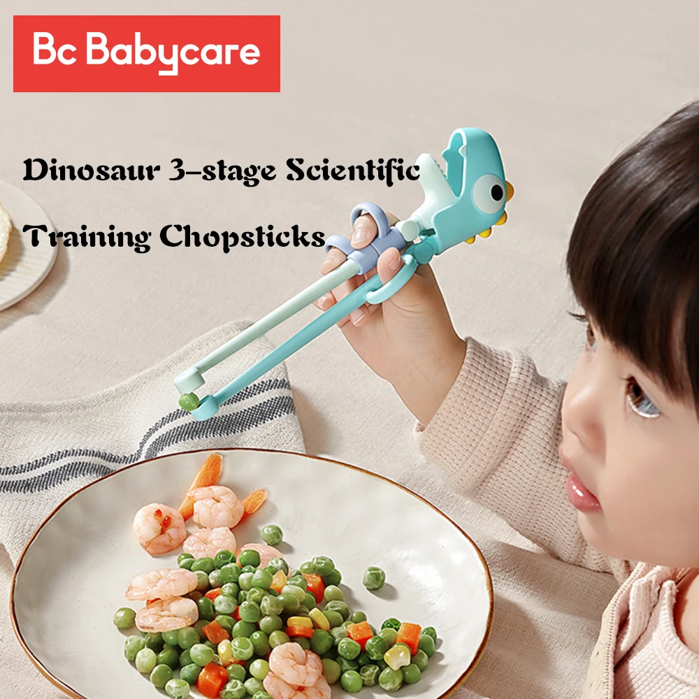 Bc Babycare Cute Dinosaur 3-Stages Scientific Training Chopsticks Children Learning Chop Sticks Helper Reusable Tableware Set