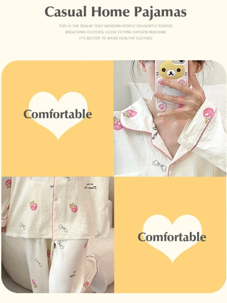 140kg Plus Size Cardigan Pajamas Women 5XL Spring and Autumn Long sleeve Sweet Loose  Outer Wear Homewear Set Korean Sleepwear