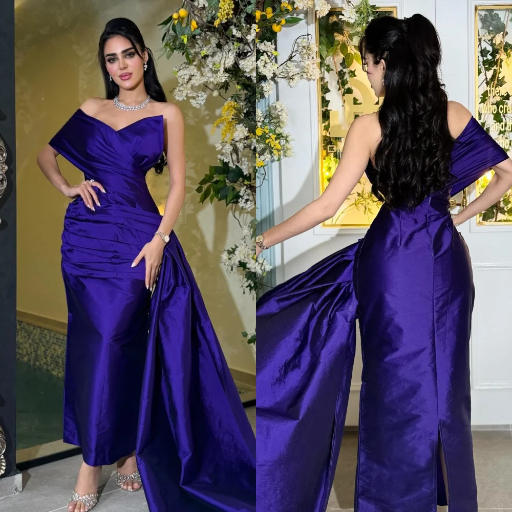 Customized Simple Sizes Available Satin Pleat Ruched Draped Straight One-shoulder Midi Dresses Celebrity Dresses Modern Style Ex