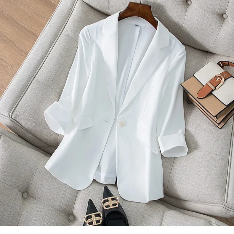 Seven-point Sleeve Solid Color Small Suit Jacket for Women Spring and Summer New Korean Version of Temperament Slimming Suit Top