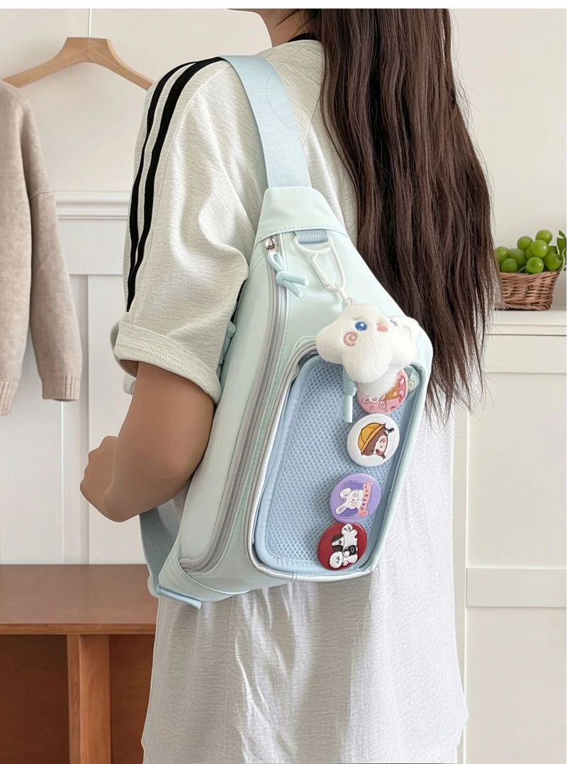 Neue süße Anime Ita Bag – Stylische Damen-Outdoor-Fahrrad-Umhängetasche, transparente Bauchtasche für Mädchen, DIY Comic-Display-Schultertasche – Detail 16