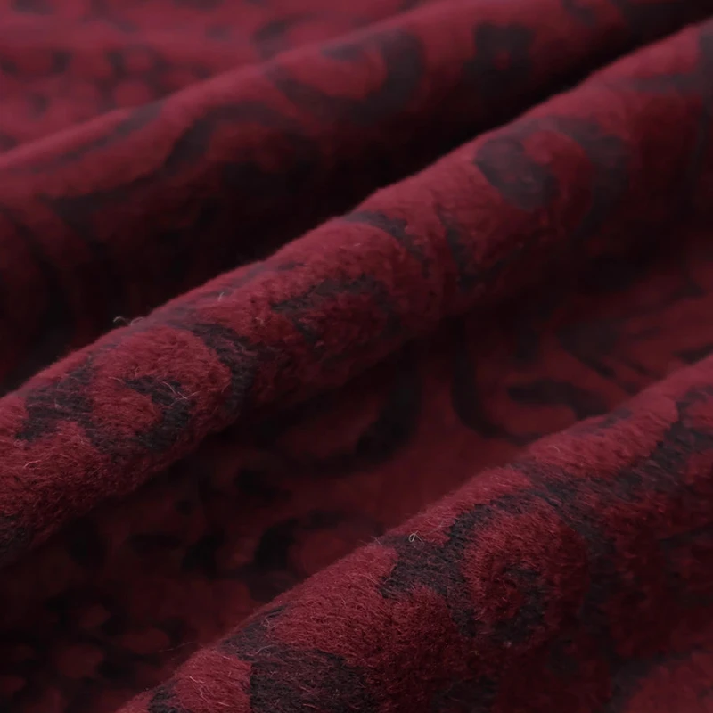 New Chinese Style National Style Deep Wine Red Rabbit Velvet Three-dimensional Jacquard Smooth Woolen Glossy Coat Fabric