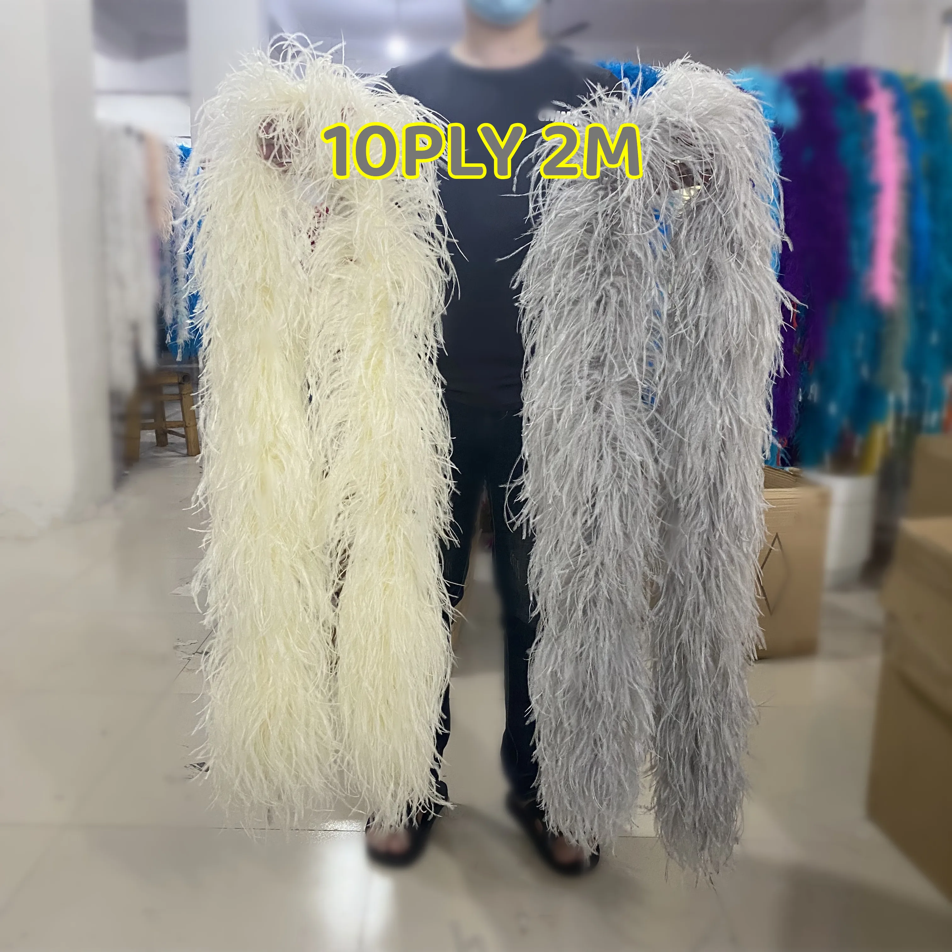 2Meters Natural Ostrich Feather Boa 6 7 8 9 10PLY Ostrich Feathers Trim Shawl for Wedding Party Clothing Decoration Plumes Scarf