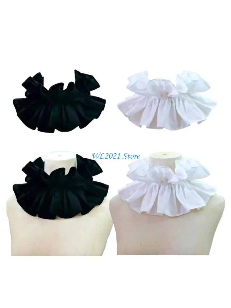 

G5GC Ruffled Collar Girls Clothes Accessiory Victorian Collar Lapel Medieval Cosplay