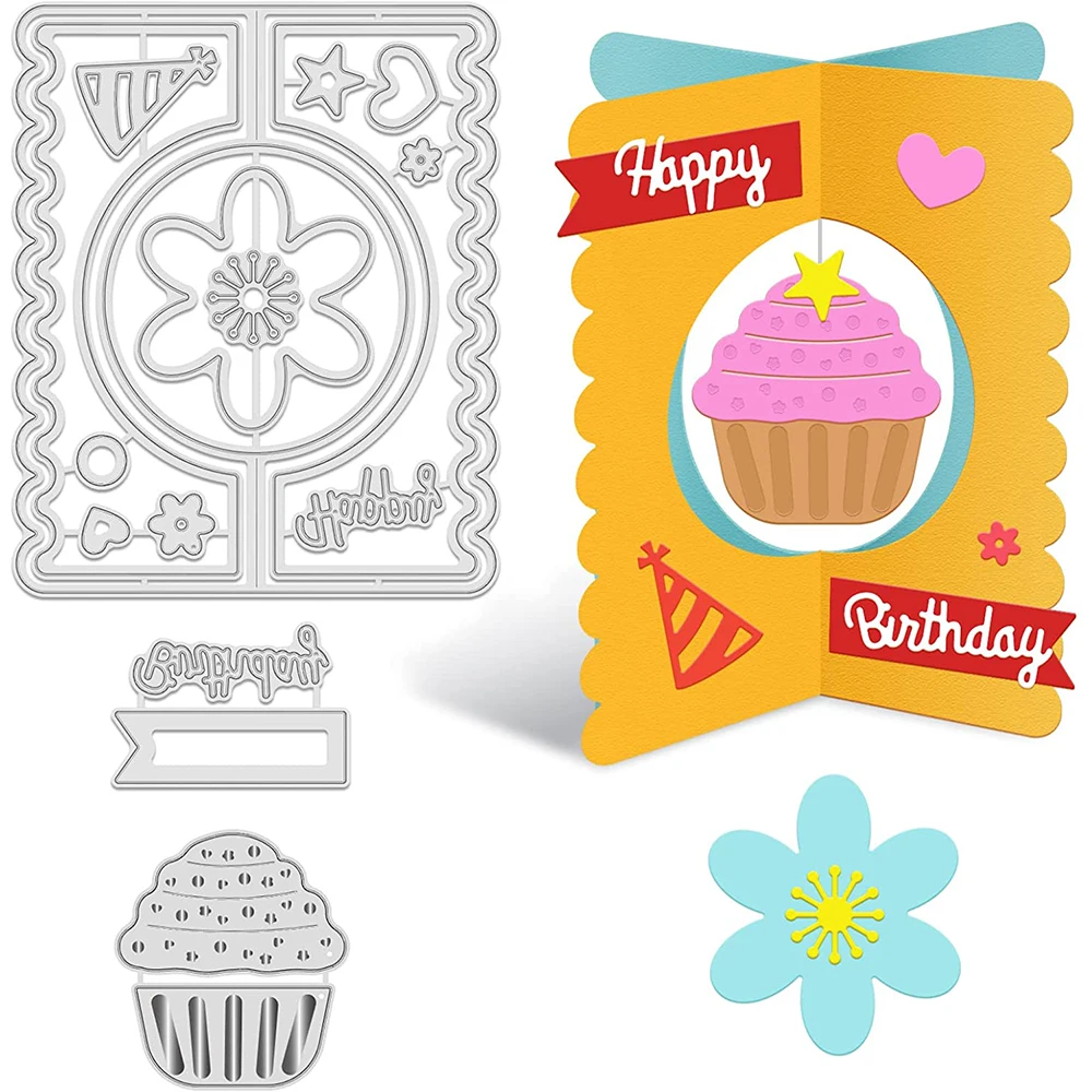 

3Pcs 3D Birthday Greeting Card Metal Cutting Dies Holiday Card Die Cuts for DIY Scrapbook Wedding Album Envelope Arts Decoration