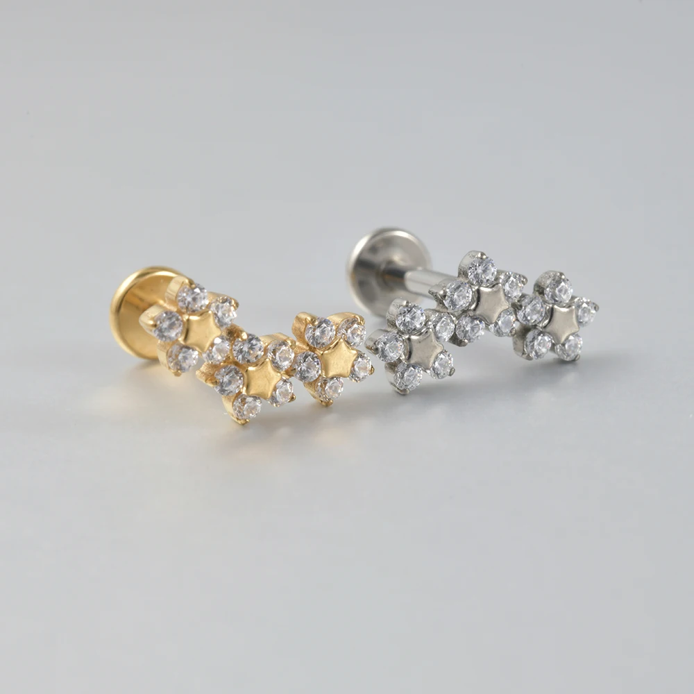 G23 Solid Titanium CZ Flower Moon Cartilage Earring