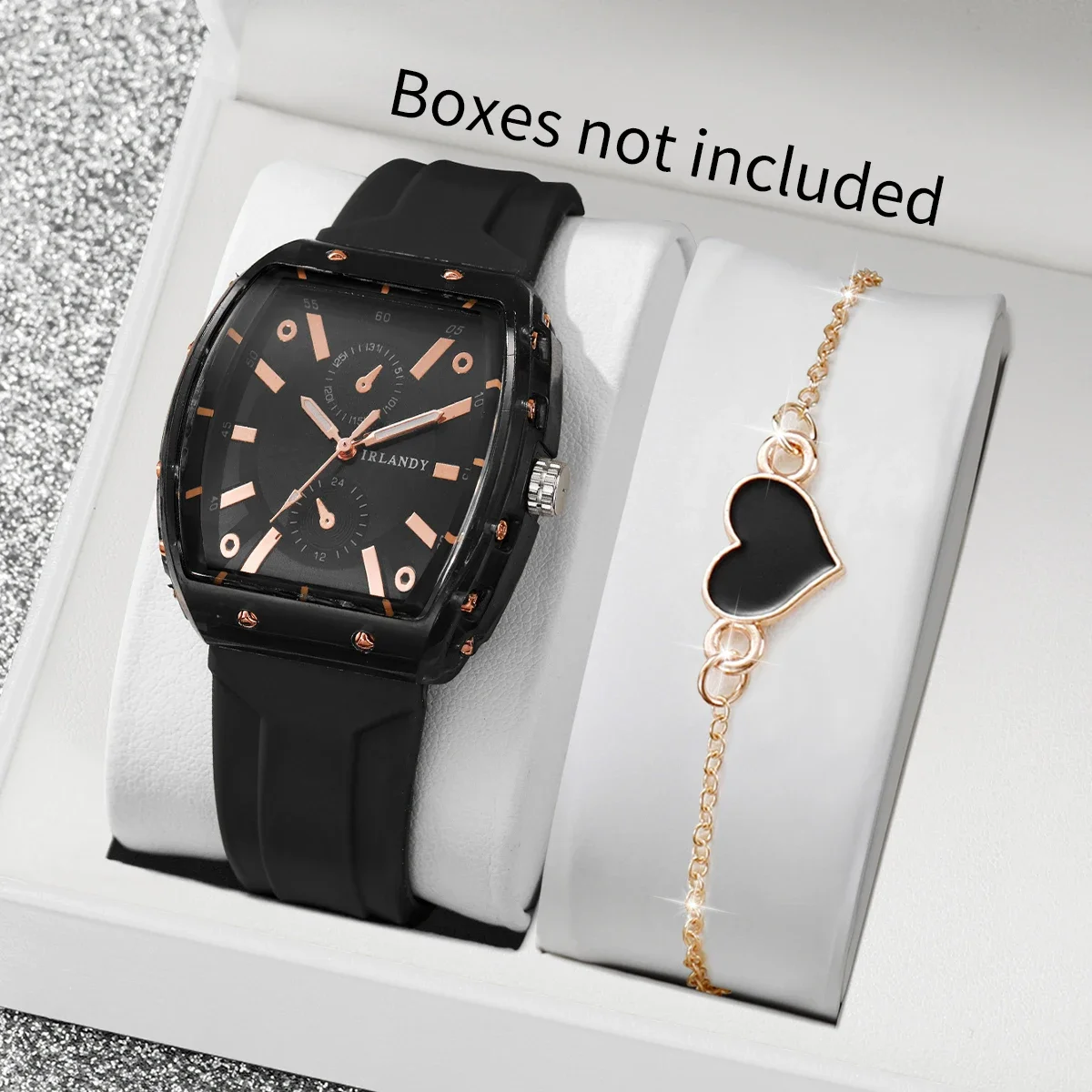 

2PCS Fashion Silicone Band Women Watches Heart Bracelet Set Casual Silicone Band Quartz Wristwatch Reloj Mujer（Without Box）