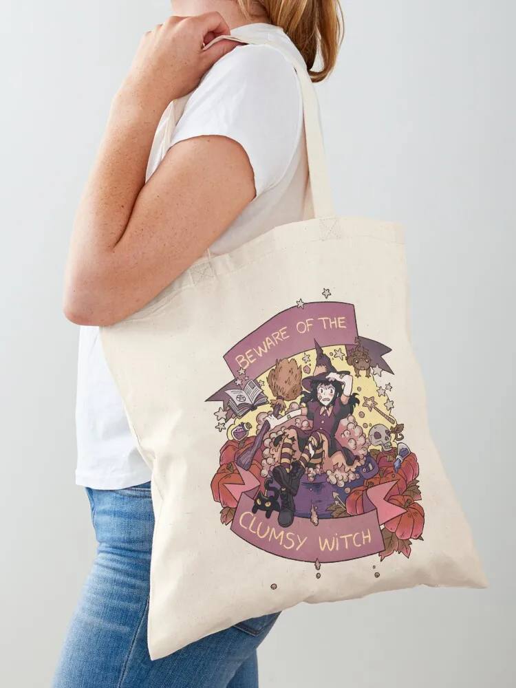 احذر من Clumsy Witch Tote Bag Shopper Eco حقيبة قماش حقيبة حقائب نسائية امرأة 2025