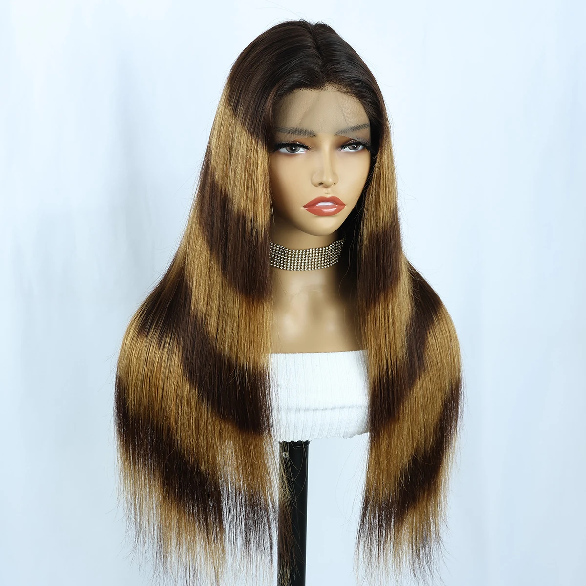 Wig Renda Depan Miss Rola Omber Wig Fashion Wig Rambut Manusia Lurus Remy Wig Penutup Renda 4X4 Coklat Omber Brasil