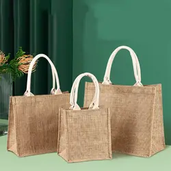 Tote Bags in tela Mini borsa riutilizzabile in iuta con manico piccola borsa regalo in tela bianca fai da te impermeabile per la spiaggia di nozze