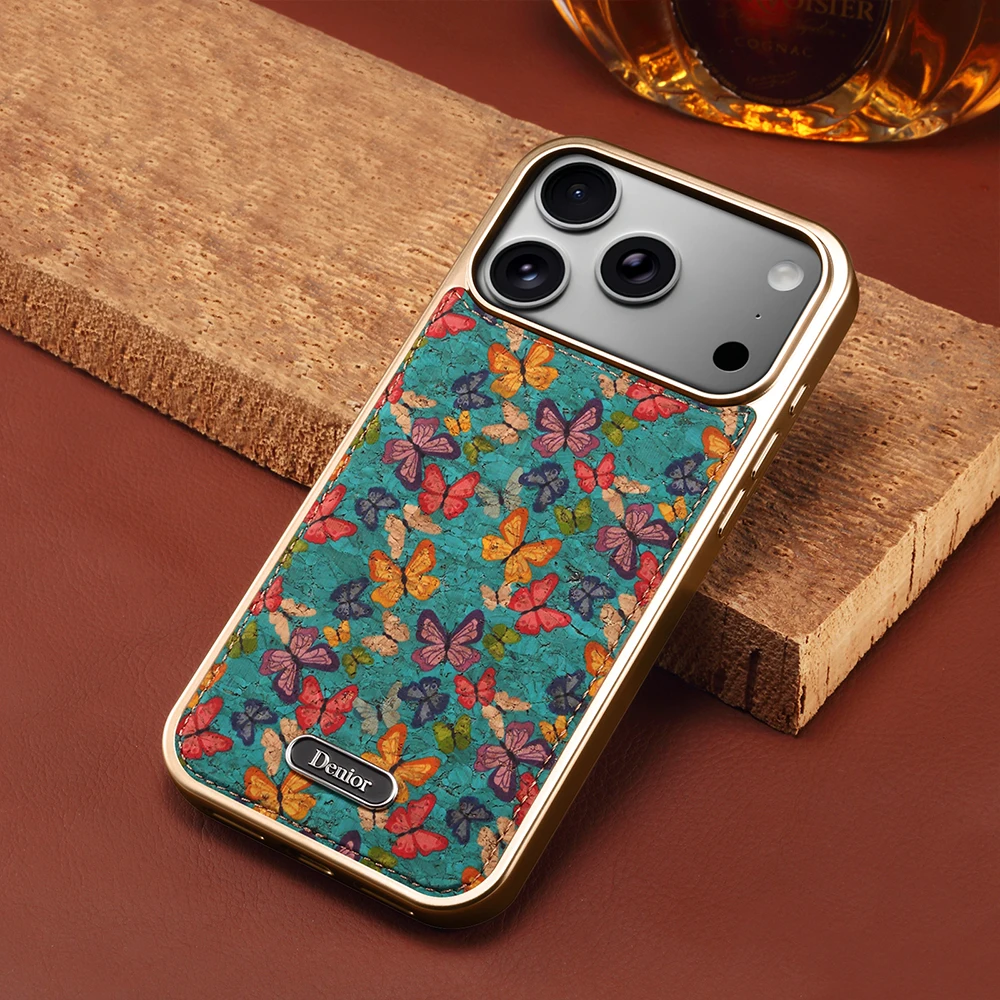 

Cork Butterfly Floral Phone Case For iPhone 17 Air 16 15 14 13 Pro Max Plus For MagSafe Wireless Charging Pattern can be Changed