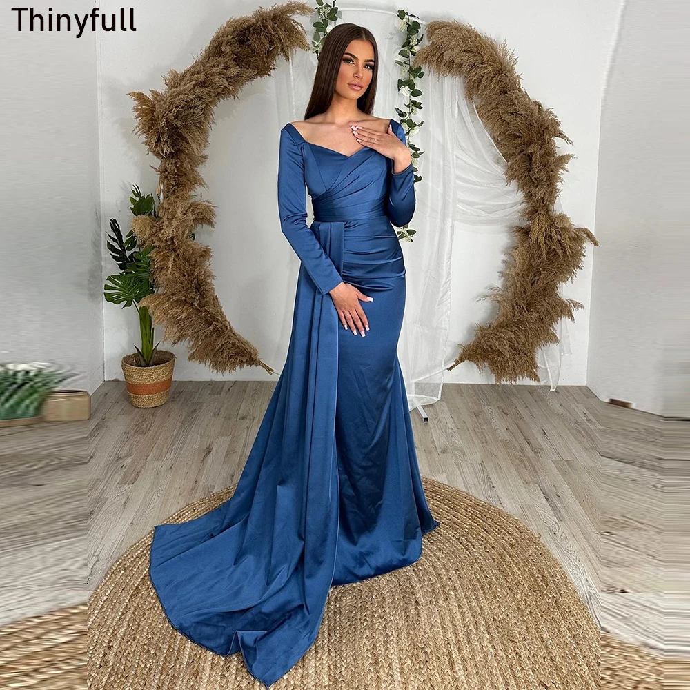 

Thinyfull Elegant Mermaid Saudi Arabic Prom Dress Long Sleeves Evening Party Gown 2023 Dubai Satin Event Dress Vestidos De Noche