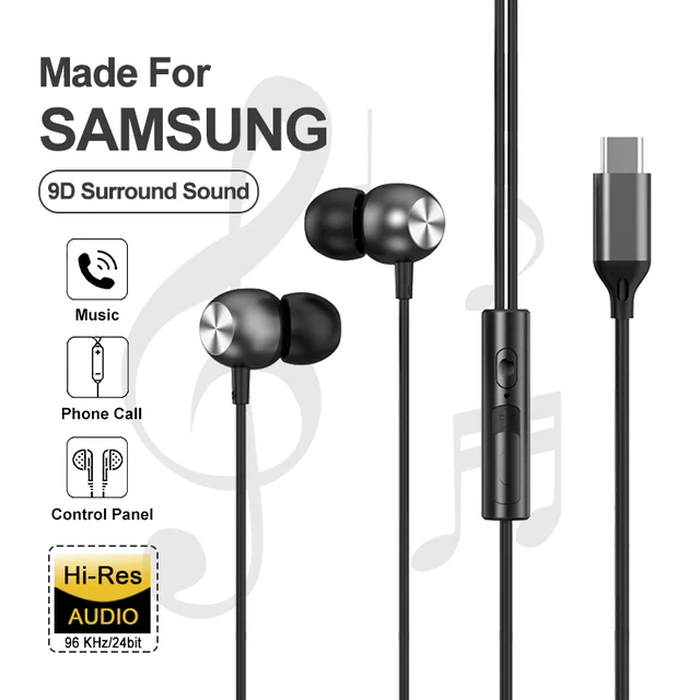 Słuchawki USB typu C HiFi Stereo surround Sound Douszne 3,5 mm przewodowe słuchawki douszne do Galaxy S24 S23 S22 Ultra iPhone 15 Pro Max