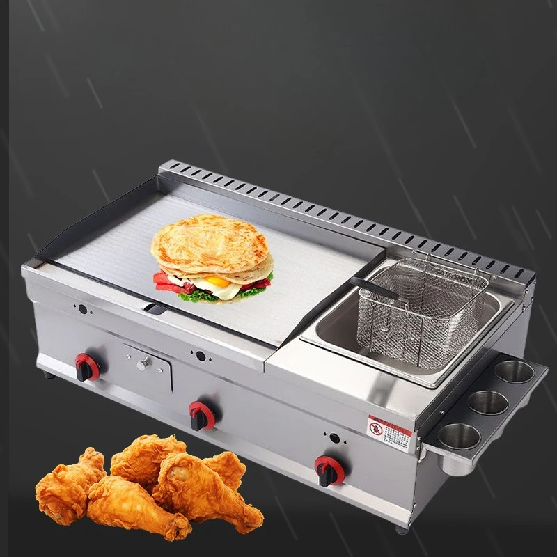 Commercial Gas Griddle & Fryer Combo  for Pancake, Teppanyaki, Braised Dishes & More, Street Food & Snack Cooking Mach