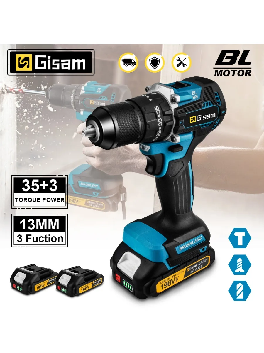 G Yr 65N.m 13MM 35+3 koppel borstelloze elektrische klopboormachine draadloze elektrische schroevendraaier elektrisch gereedschap voor Makita 18V batterijpin - afbeelding 2