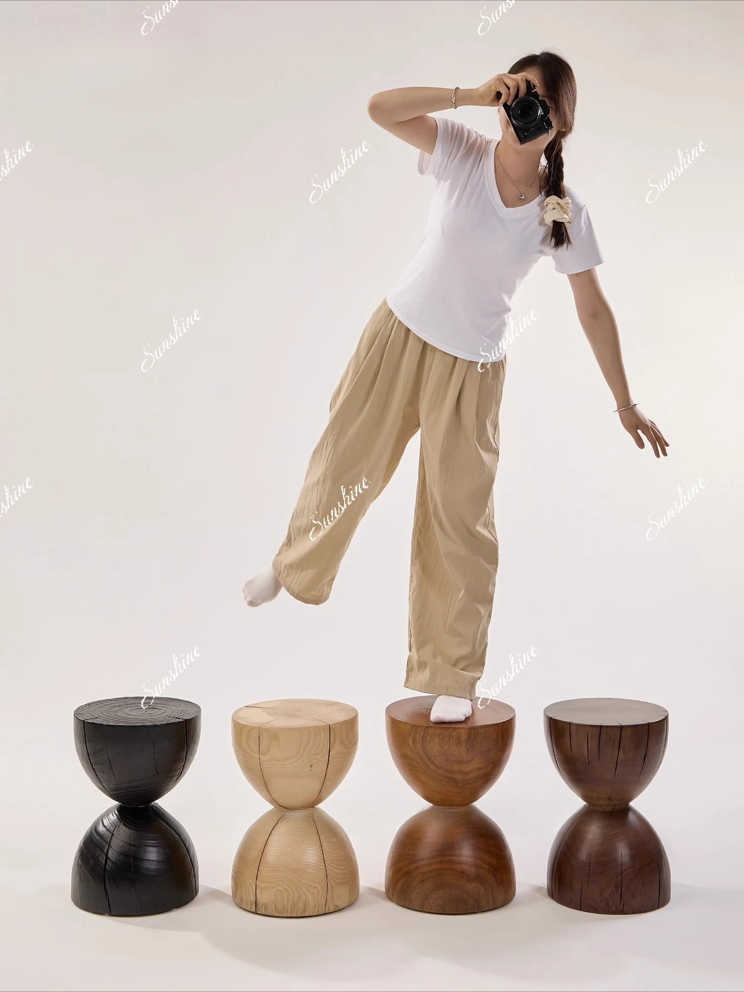 Ash wood pier original solid wood stool edge few ornaments creative homestay walnut shoe changing stool