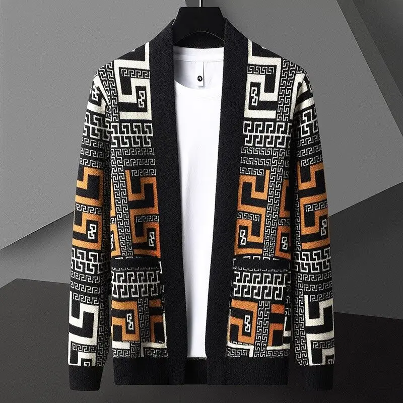 

Casual Knitted Cardigan Spring Autumn Men's Faion Loose Fit Outerwear Versatile Spring Autumn Sle V-Ne Long Sve Sweater