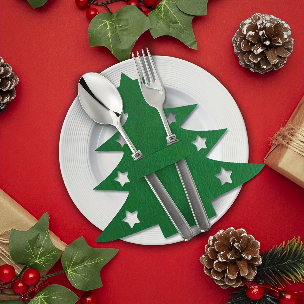 Holiday Felt Placemats with Christmas Tree Print – Festive Tableware, Uses for Silverware & Christmas Dining