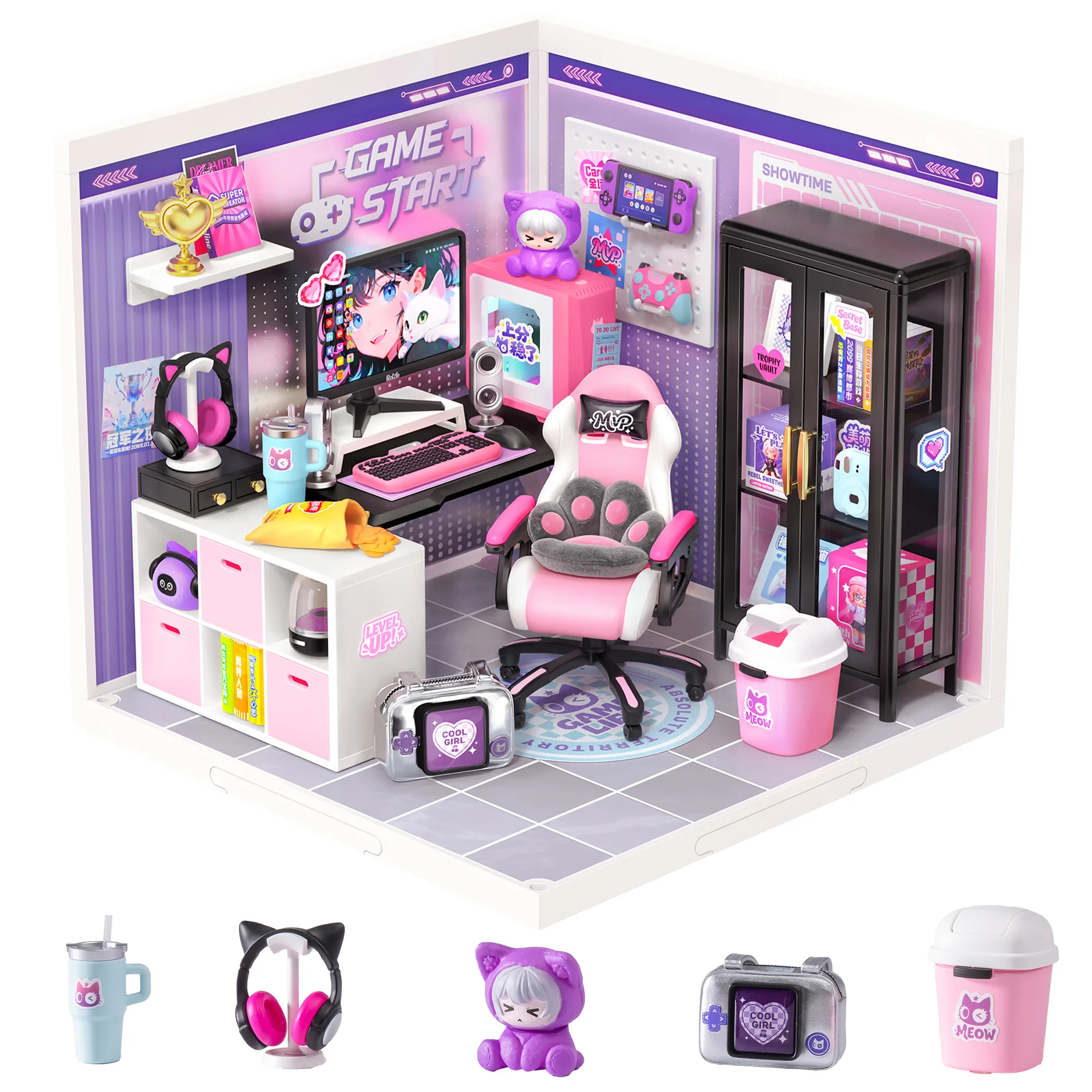 Rolife Plastic Dollhouse 3D Puzzle - Gamer Queen Super Creator DIY Miniature House Building Kit for Home Decor Mini E-sports Room Tiny House Construction Set with LED Ideal Birthday Gift