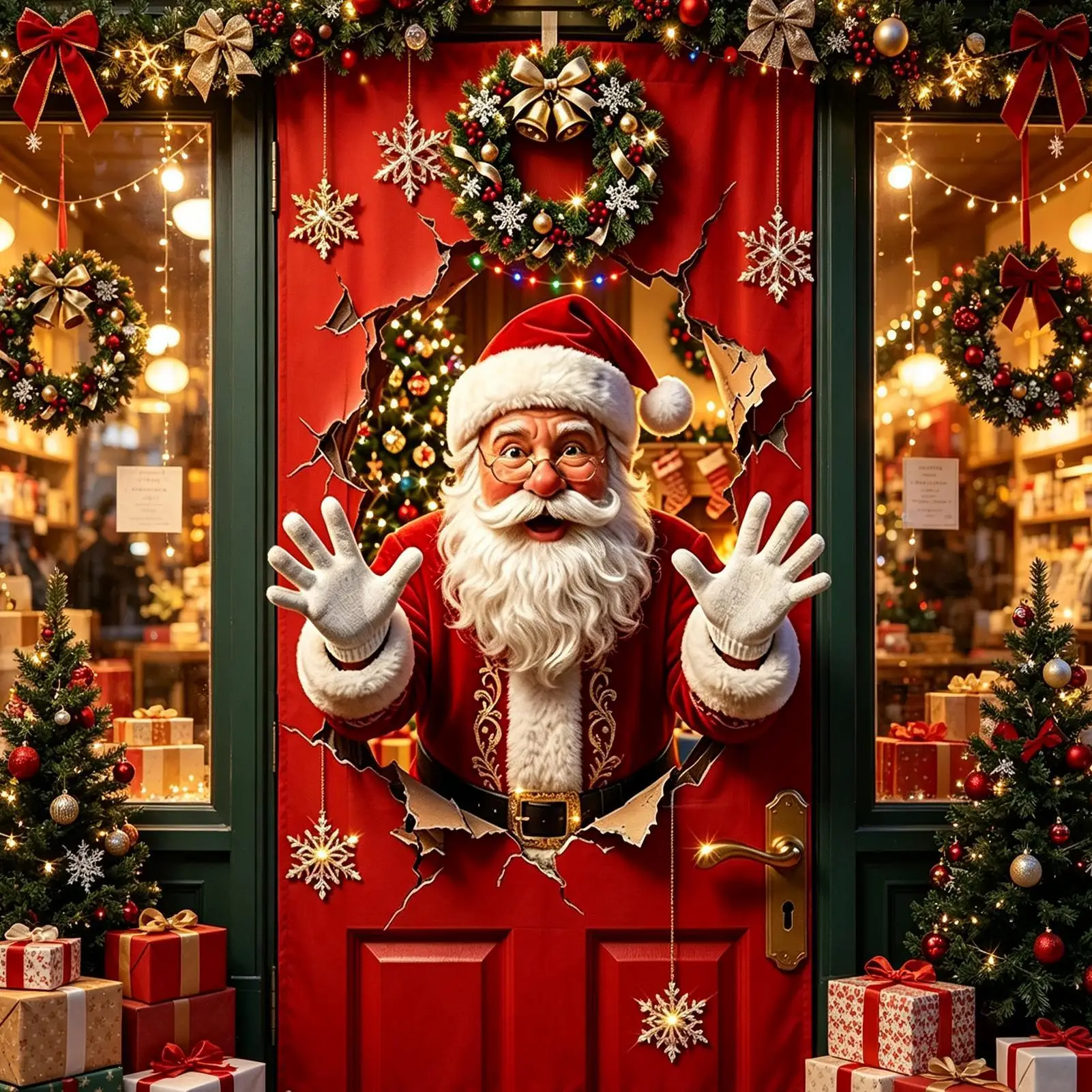 Christmas Door Covers Holiday Background Decals Santa Breaking Through Decoration Sticker For Entrance Balcony  Home Office