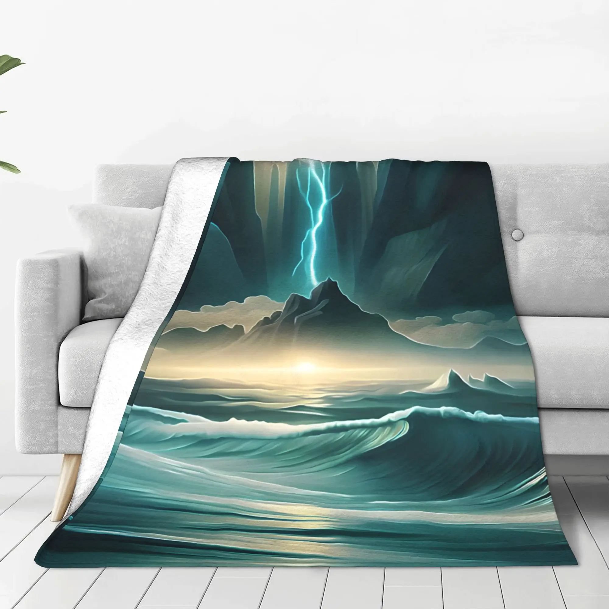 1PC Ocean View Lightning Trippy Landscape Home Room Decorations Winter Blankets For Adults Bedding Home Interior Sofa Knee