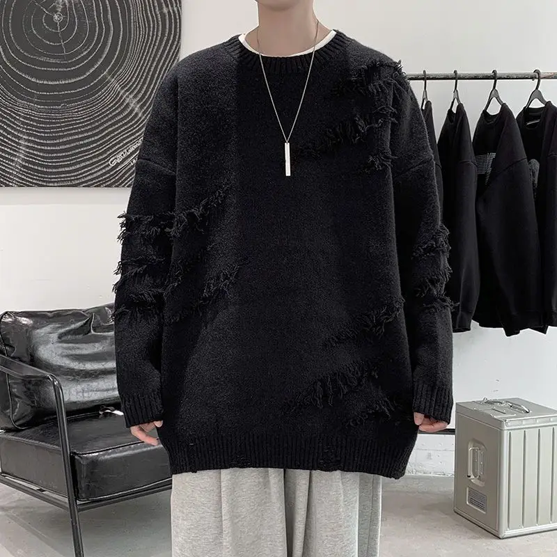 Suéteres coreanos holgados de punto empalmados de Color sólido para hombre, ropa informal, Tops que combinan con todo, primavera 2023