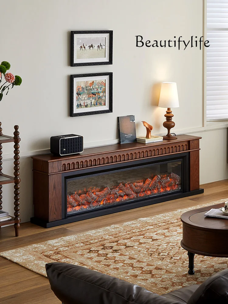 Light luxury high-end French fireplace TV cabinet simulated fire decorative cabinet living room flame floor storage and storage