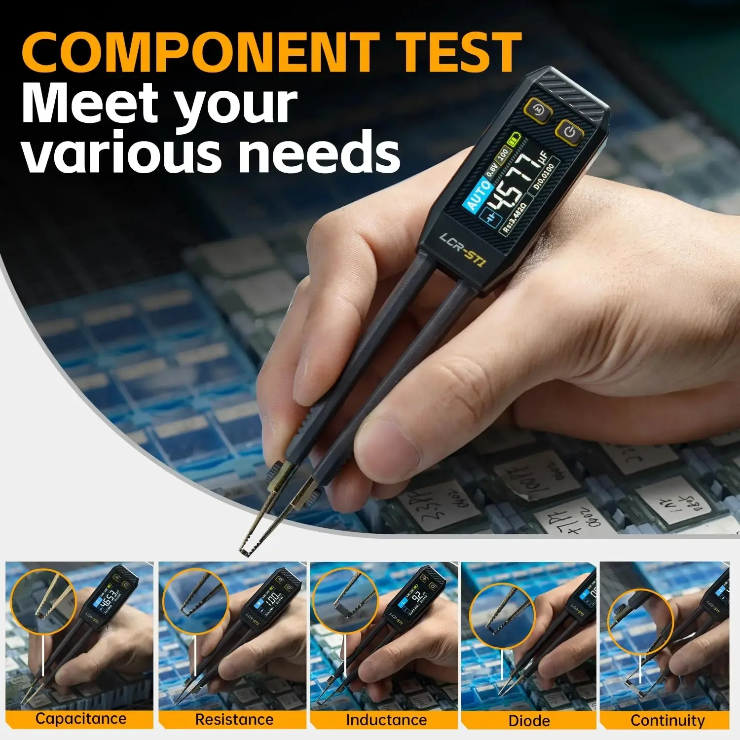 FNIRSI LCR-ST1 Mini Smart Tweezer LCR SMD ESR Tester Resistance Capacitance Inductance Continuity Diode Test Measurement Tools