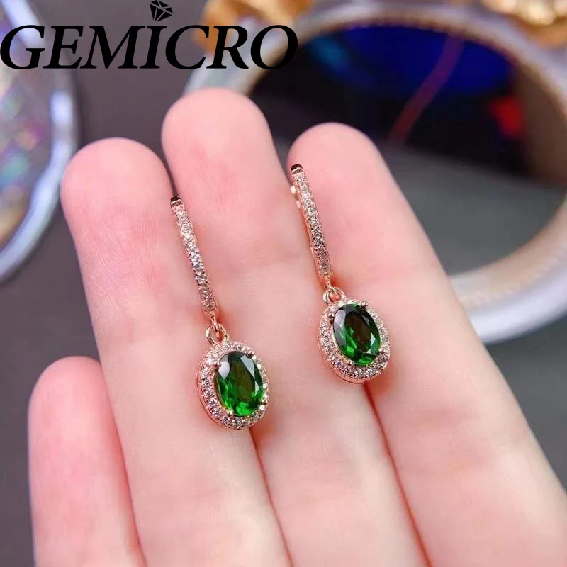 

Gemicro Real 925 Silver Natural Diopside Crystal Gemstone Hoop Drop Earring for Women Fine Jewelry Anniversary Mothers' Day Gift