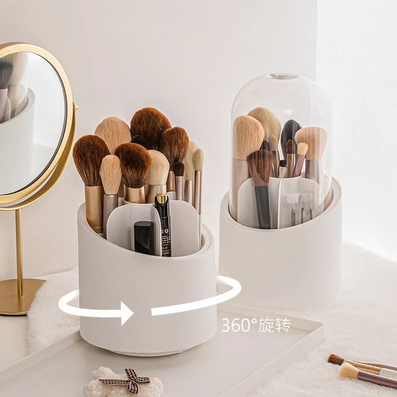 Desktop Cosmetic Brush Organizer 360° Rotating Makeup Brushes Holder 7 Grids Lipstick Eyebrow Pen Holder Eye Shadow Storage Box