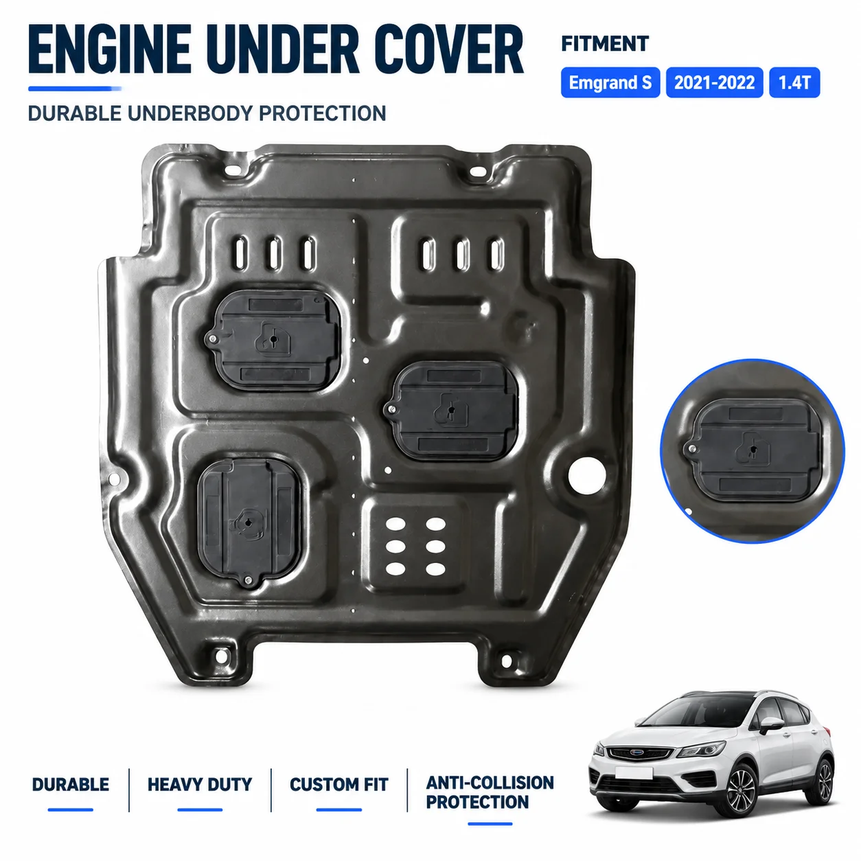 3D Custom Fit Engine Skid Plate For Geely Emgrand S 2021-2022 1.4T Underbody Protection Anti Collision Design Heavy Duty