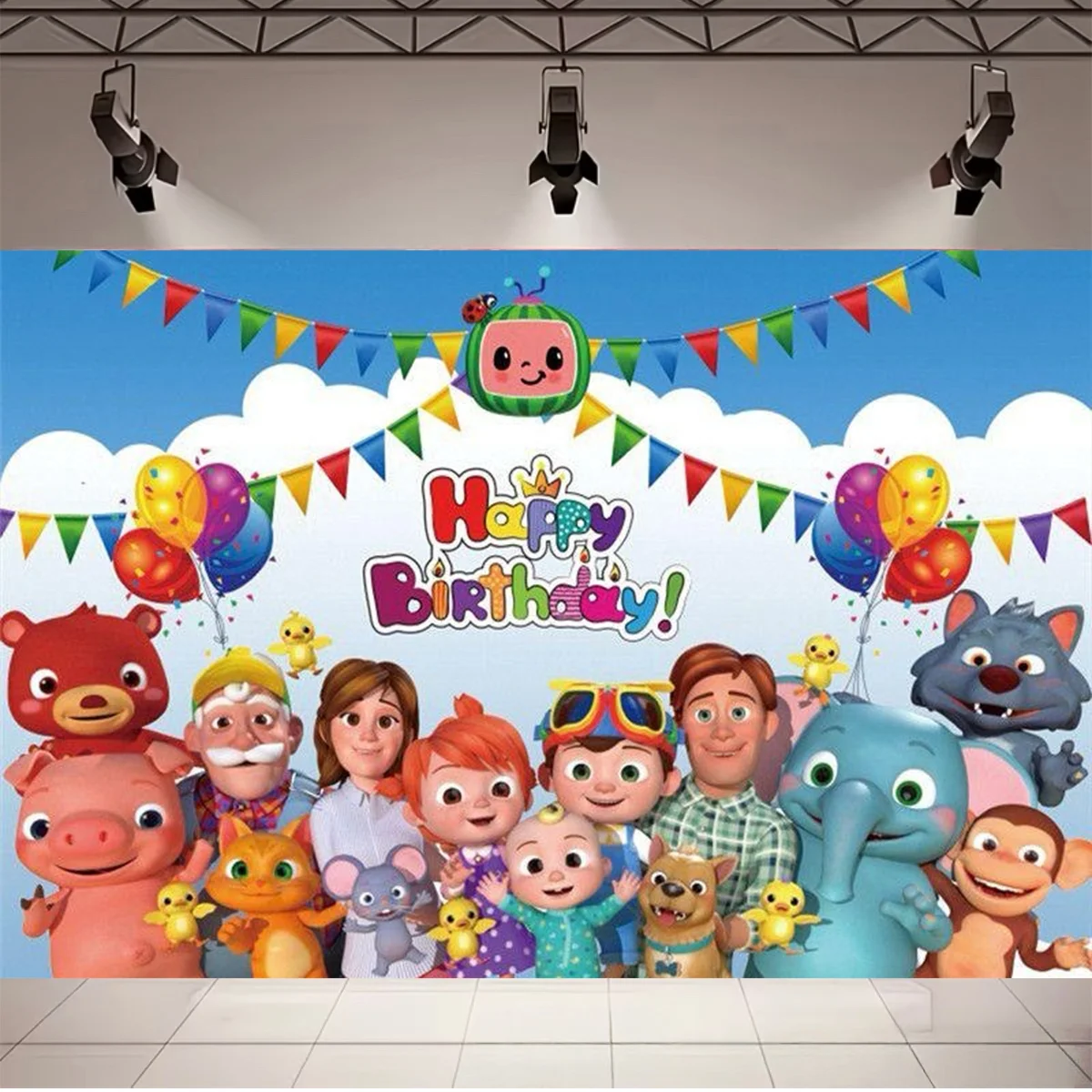 Cartoon-Jungen- und Mädchen-Geburtstagsparty-Dekorationshintergrund, niedliches grünes Wassermelonen-Thema, Kindergeburtstag, Babyparty-Dekorationszubehör – Detail 4