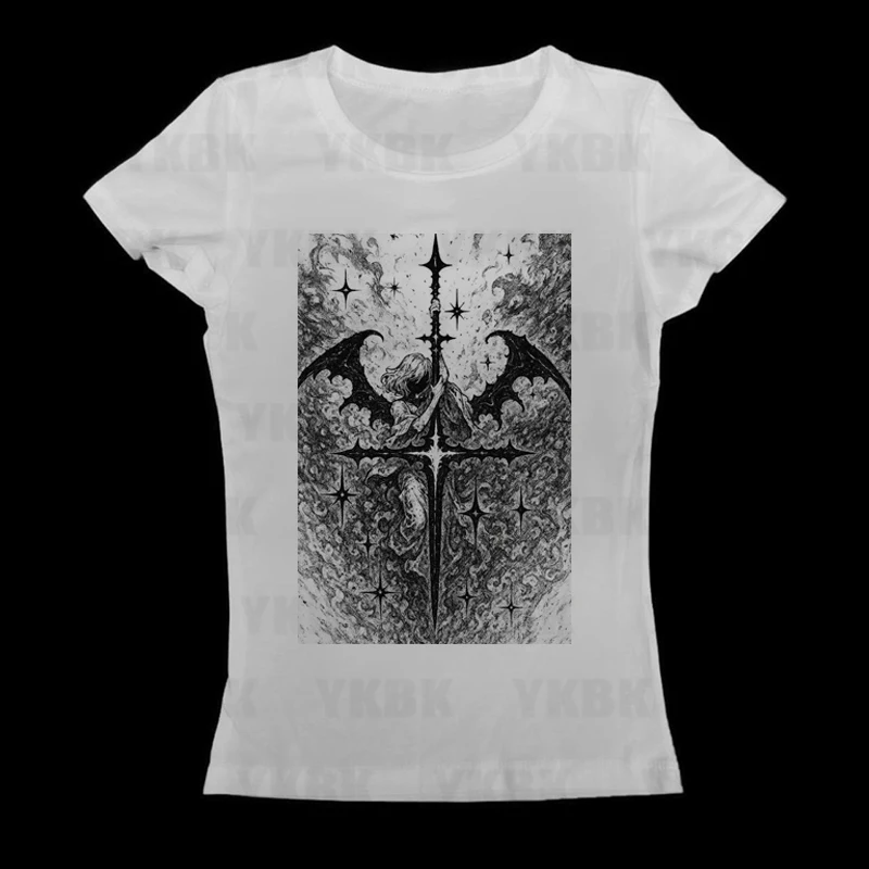 Kawaii Mädchen Kurzarm Print Anime Tees Y2k Stil Mode Tops Streetwear Frauen Harajuku Retro 90er Jahre Emo Casual Punk Baby