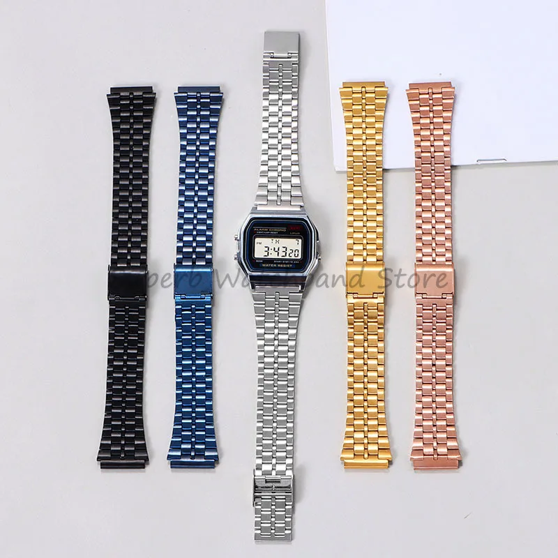 حزام (استيك) ساعة ل كاسيو F91W F84 F105 F108 A158 A168 AE1200 AE1300 18 مللي متر سوار معدني الرجال ساعة اكسسوارات استبدال #2