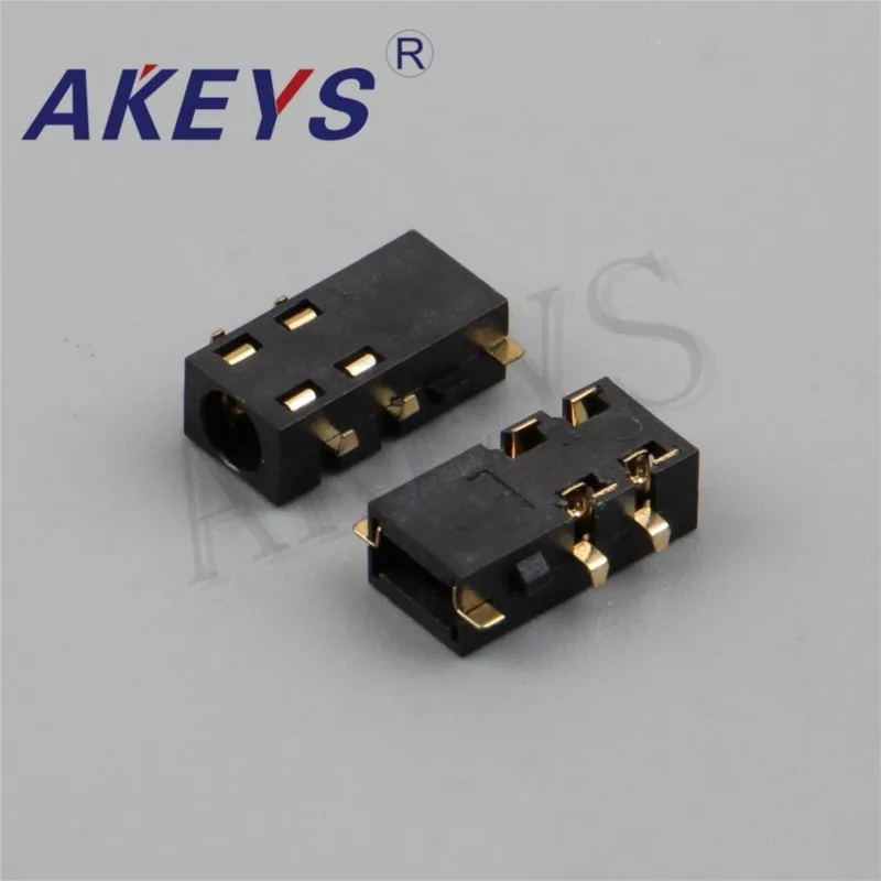 10 pcs PJ-327-6P 3.5 earphone jack 6 pin insert pin without fixed pin diameter 3.5MM jack sinking plate without top bent