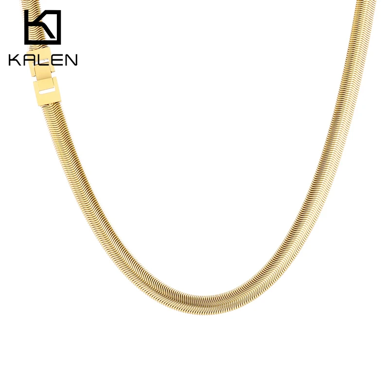 KALEN 8mm Flat Snake Chain Necklace for Men Women Stainless Steel Cool Birthday Gift Rock Neck Jewelry