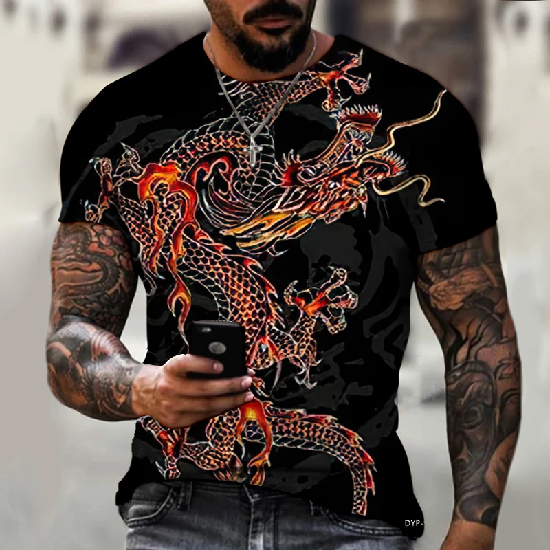 

2022 Brand New Men's Shirt Ancient Dragon Horror Anime Evil Dragon Street Trend 3D Printing Round Neck Design Oversize 5XL