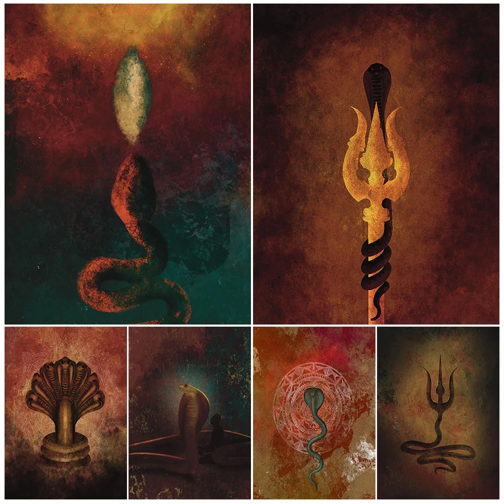 

Vintage Snake Shiva's Trident Cobra Posters Wall Pictures For Living Room Decor Poster Wall Art Canvas Painting Unframed