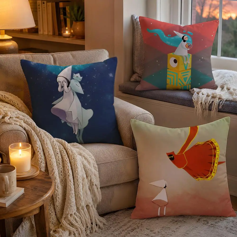 Anime Kwaii M-Monument Valley Games Pillow Case Soft Plush Cushion Cover Double Print and Invisible Zipper for Sofa Home Car Use